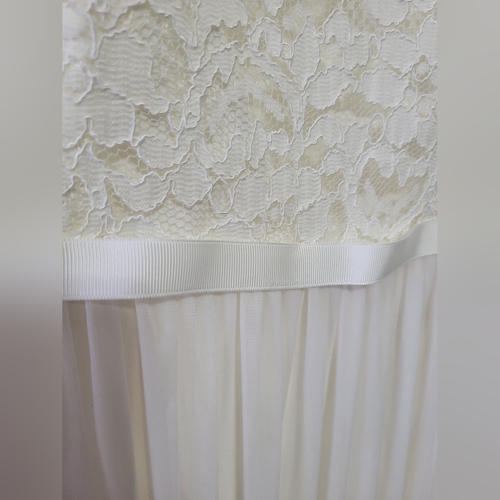 Davids Bridal Elegant Ivory White Lace & Chiffon Sleeveless Dress W/ Slit 14 - Picture 5 of 14